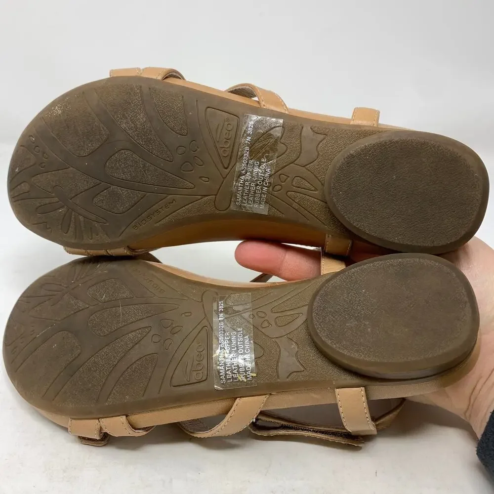 Abeo Samantha Ankle Strap Sandals Womens Size 7 Neutral Tan Leather